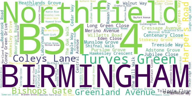 A word cloud for the B31 4 postcode